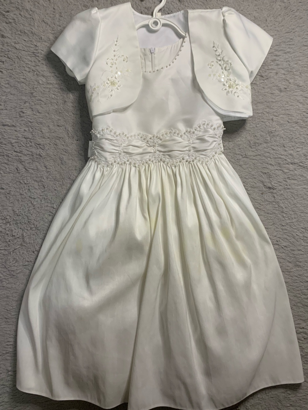 Girls' Communion White Satin Party Dress with embroidered Bolero in white